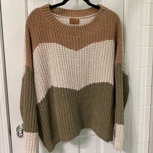 POL Multicolor Knit Sweater - Brown, Cream, Olive NWOT